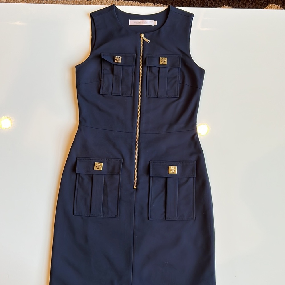 Simons Contemporaine Fitted Vest Dress and 4 flap pockets, zipper, side slits